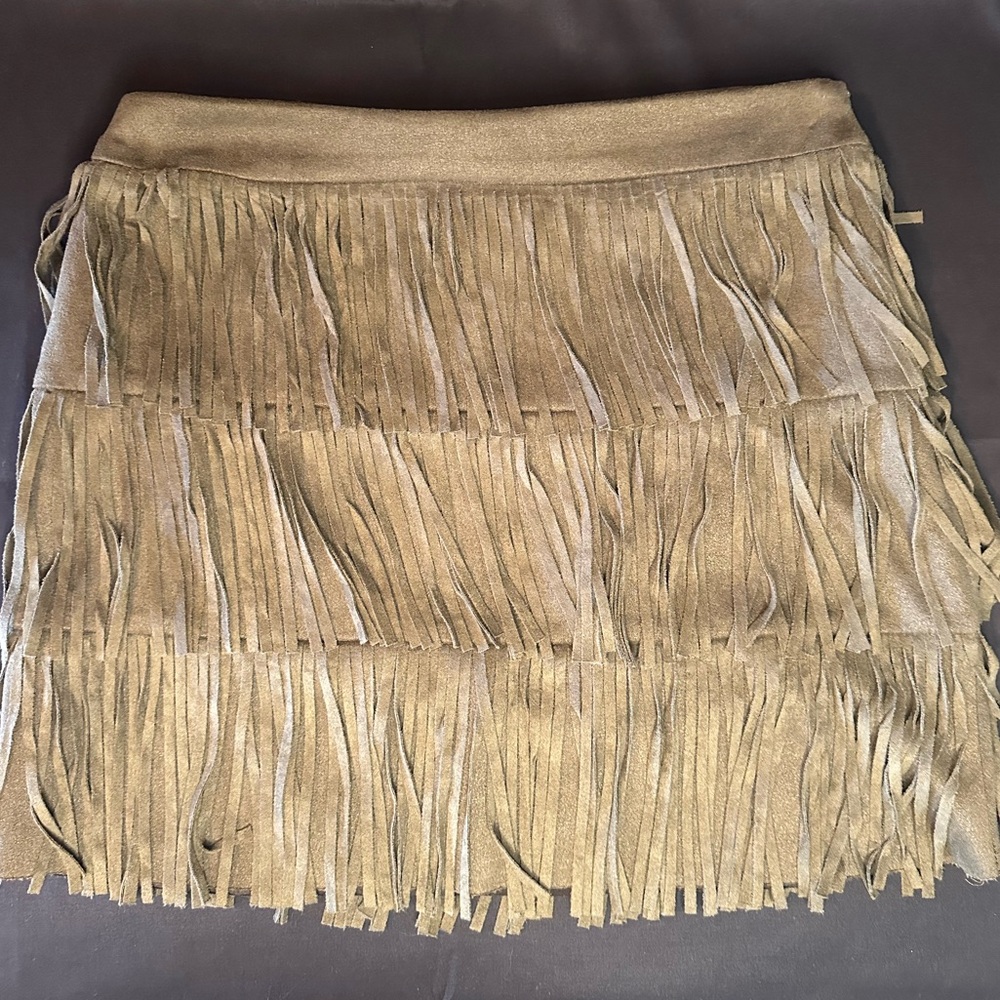 HYFVE Fringe Suede Mini Skirt in Olive NWT
